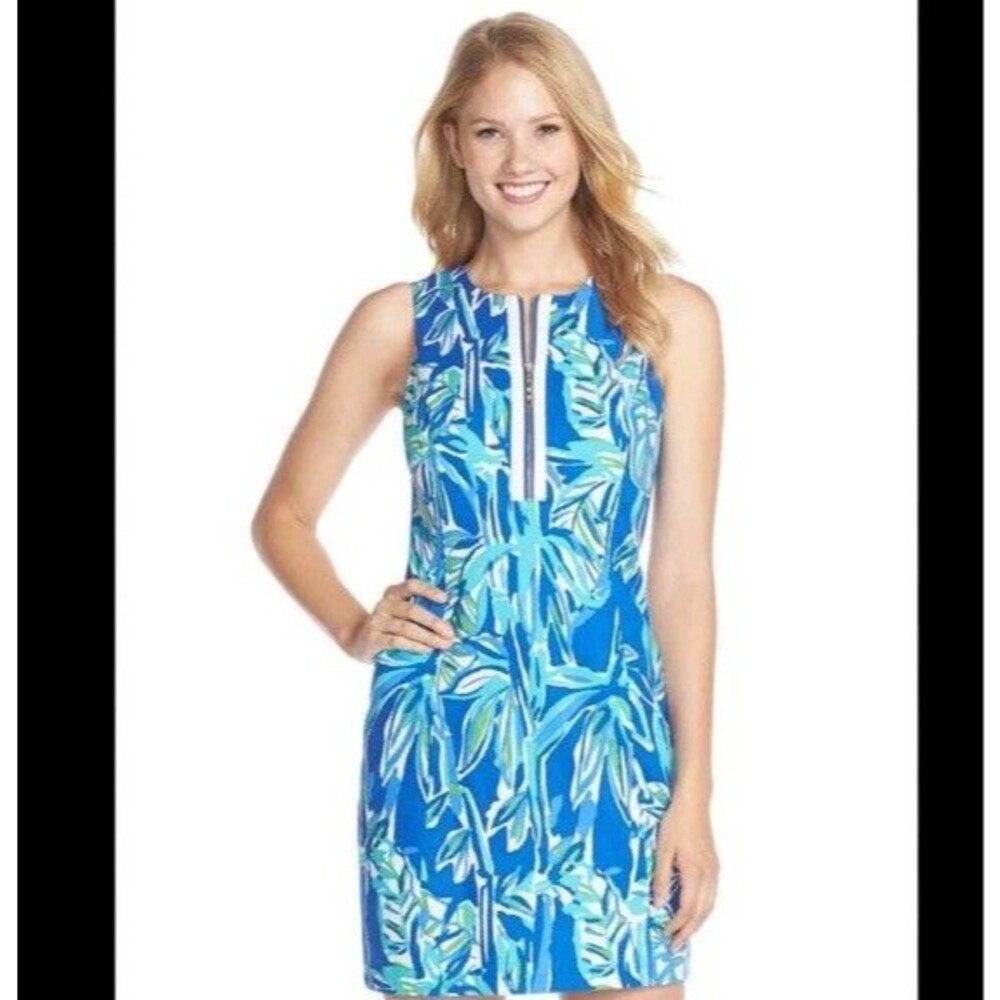 Lilly Pulitzer Penelope Blue Crush Bamboom Zip Cut out Shift Dress Size 8